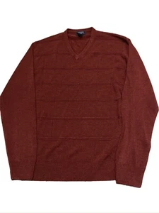 Dockers Mens V Neck Sweater Burgundy Textured Long Sleeve Acrylic Lightweight Lg - Picture 1 of 4