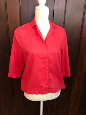 Camisa Blusa Josephine Chaus Petite Rosa Melocotón 100% Lino Abotonada Talla M Foto 1 de 4
