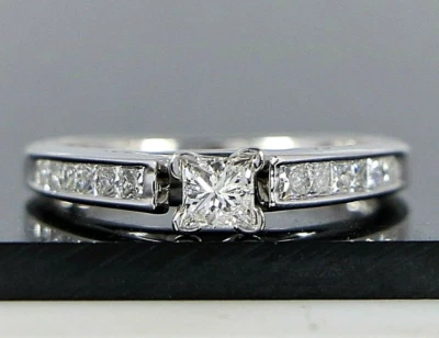 $1,450 14K White Gold Princess Cut Channel Diamond Engagement Ring Band Sz 4.75 - Image 1 of 4