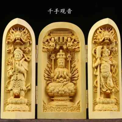 Estatua tallada a mano de mil manos de Avalokitesvara hecha de boj en Xizang, China Foto 1 de 2