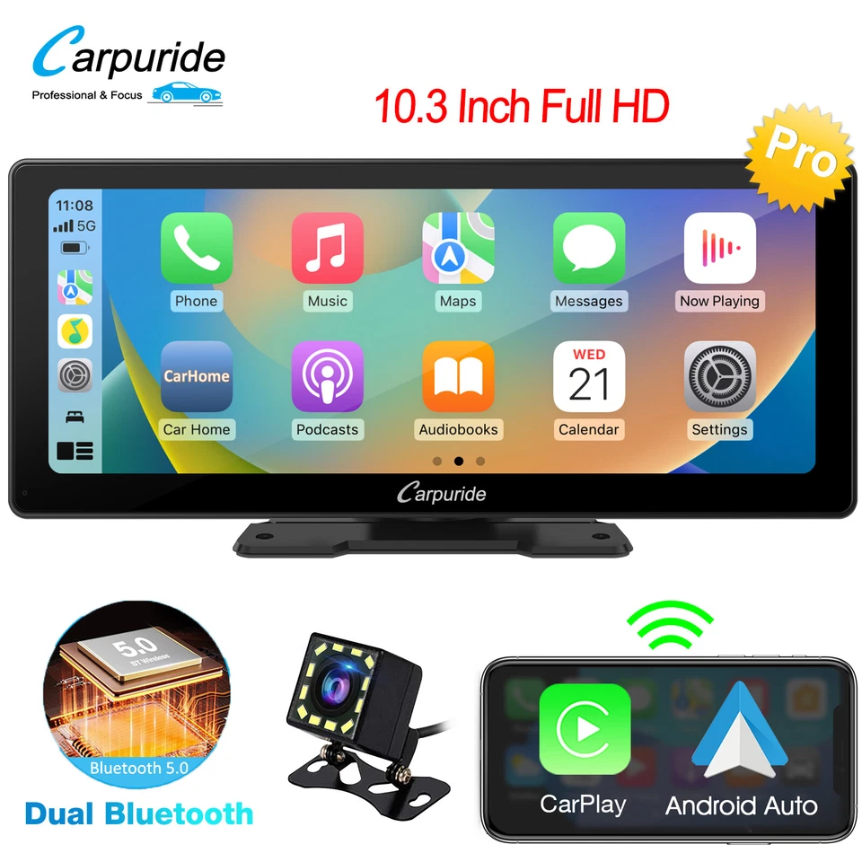 Carpuride W103Pro Wireless Dual Bluetooth Carplay Android Auto Car Stereo Screen - Image 1 of 4