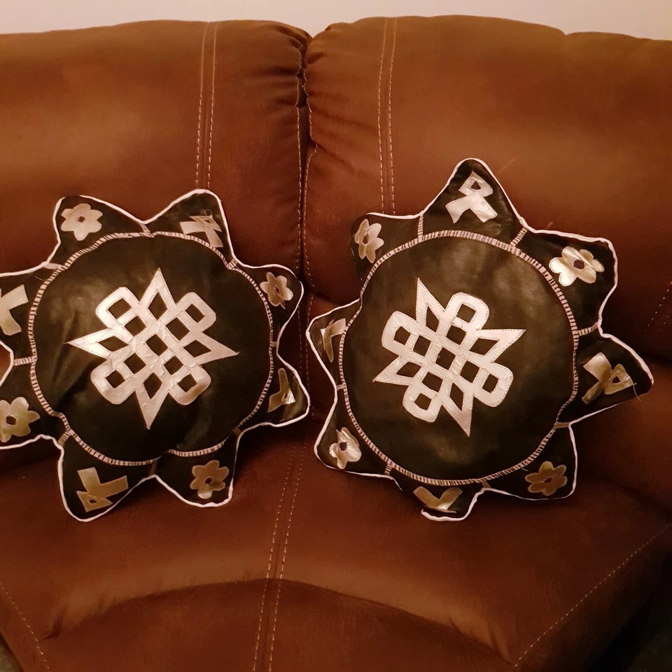 Funda de cojín de cuero de vaca genuino para decoración del hogar 2 piezas Foto 1 de 1