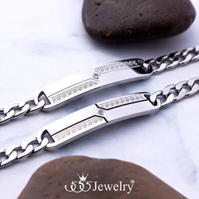 Brazalete de cadena de eslabones cubanos planos de acero inoxidable 555Jewelry de 6 mm para hombre Foto 1 de 4