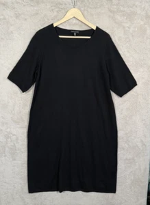 Eileen Fisher Dress Womens Large Black Merino Wool Knit Short Sleeve Minimalist - Picture 1 of 6