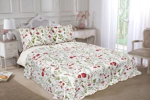 Bedspread Set 3Pcs Quilted Patchwork Bedspread Double King Single Bed Poppy - Picture 1 of 4