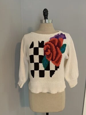 Suéter Corto Vintage Años 80 Nueva Ola Rosa Cuadros Manga Murciélago Clásico Punk S/M Foto 1 de 4