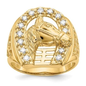 Horseshoe Ring .49 Ct. Diamonds with Horse Head in 14K Yellow Gold - Picture 1 of 6