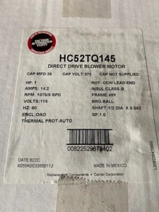 Carrier HC52TQ145 - 115V, 1ph, 1HP, 1075 rpm, 5spd Motor (NEW) - Picture 1 of 1