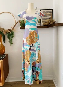 Vintage 70’s Tori Richard Peacock Dress Small - Picture 1 of 11
