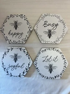 Bienenuntersetzer - Bauernhausstil - Neu 🙂 Joyful, 🙂 Happy, Let it 🙂 Busy 🙂 - Bild 1 von 6