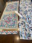 Lot of 3 COTTON FABRIC PRINTS 1990s Cheater Quilt Panels Teal Pink Purple Yardag