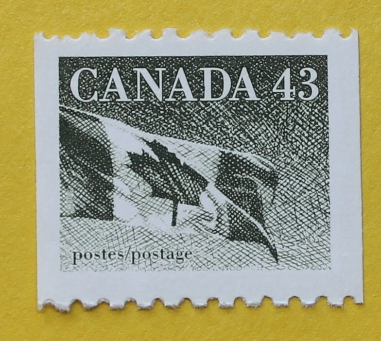 Tira de bandera de Canadá 43 centavos # 1395 rollo sello (bobinas) 1992 MNH Foto 1 de 1
