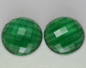Juego de 26,4 quilates 2 piezas de cuarzo verde hidrotermal cabujón redondo 17,5 mm cultivado en laboratorio - Imagen 1 de 2