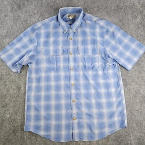 Duluth Shirt Large Blue Plaid Short Sleeve Button Down Nylon Polyester Pockets - Picture 1 of 8