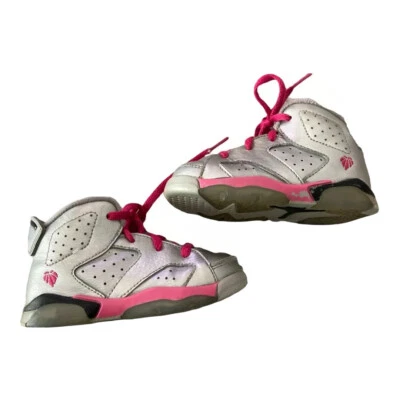 Nike Air Jordan 6 Retro/Plateado/Rosa Zapatilla Niño Pequeño 384667-009 Talla 6.5 C Usada Foto 1 de 4