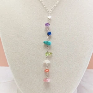 Sterling Silber Regenbogen Edelstein Halskette | 16" + 3" Tropfen | Pride Schmuck - Bild 1 von 6