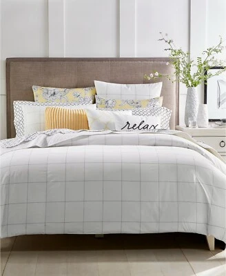 Charter Club Damask Designs Windowpane Cotton 2-Pc. Duvet Cover Set TWIN White