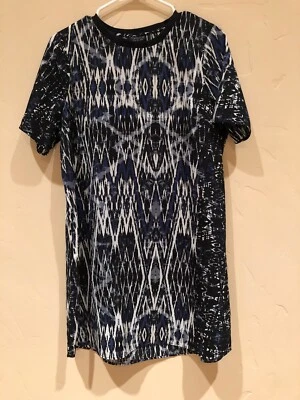 Vestido Topshop Manga Corta Estampado Geométrico Azul Negro 6 Foto 1 de 4