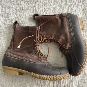 Bean Boots By LL Bean Mens 12 M Brown Leather Distressed 8-Eye Lace Made USA VTG - Picture 1 of 24