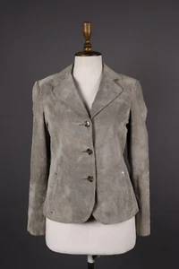 WEEKEND MAX MARA Gray Three Button Pig Leather Blazer Jacket Size I 42 USA 8 - Picture 1 of 12