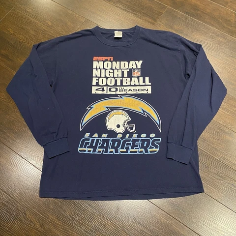 Vintage San Diego Chargers T-Shirt Mens Size L ESPN MNF Double Sided Long Sleeve Cover