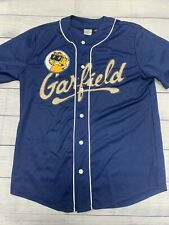 Garfield Polyester Button Up Baseball Shirt  Navy Blue Medium M Excellent Condit