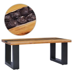 Couchtisch 100 x 50 x 40 cm Massivholz Teak und Polyresin - Bild 1 von 11