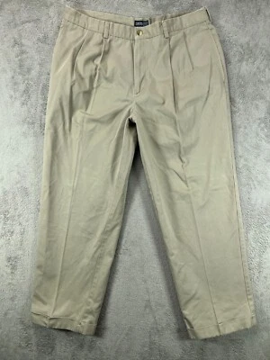 Pantalones IZOD Para Hombres 38x30 Caqui Marrón Pantalones Chino Plisados Puños Algodón Sarga Foto 1 de 4