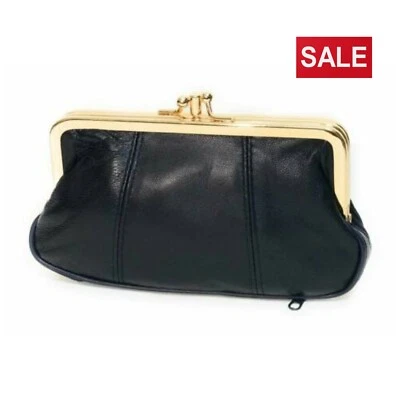 YOUR LITTLE SHOP Ladies Black Leather Wallet Pouch Purse Big Coin Super Soft Clutch Clip Top