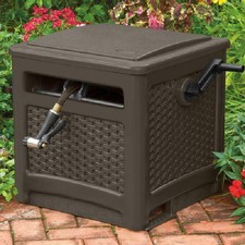 Suncast Brown Garden Storage Watering 225 ft. Smart Trak Wicker Hideaway