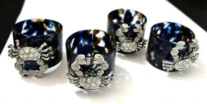 FOUR - Joanna Buchanan - Rhinestone CRAB Blue Tortoiseshell Resin Napkin Rings - Picture 1 of 4