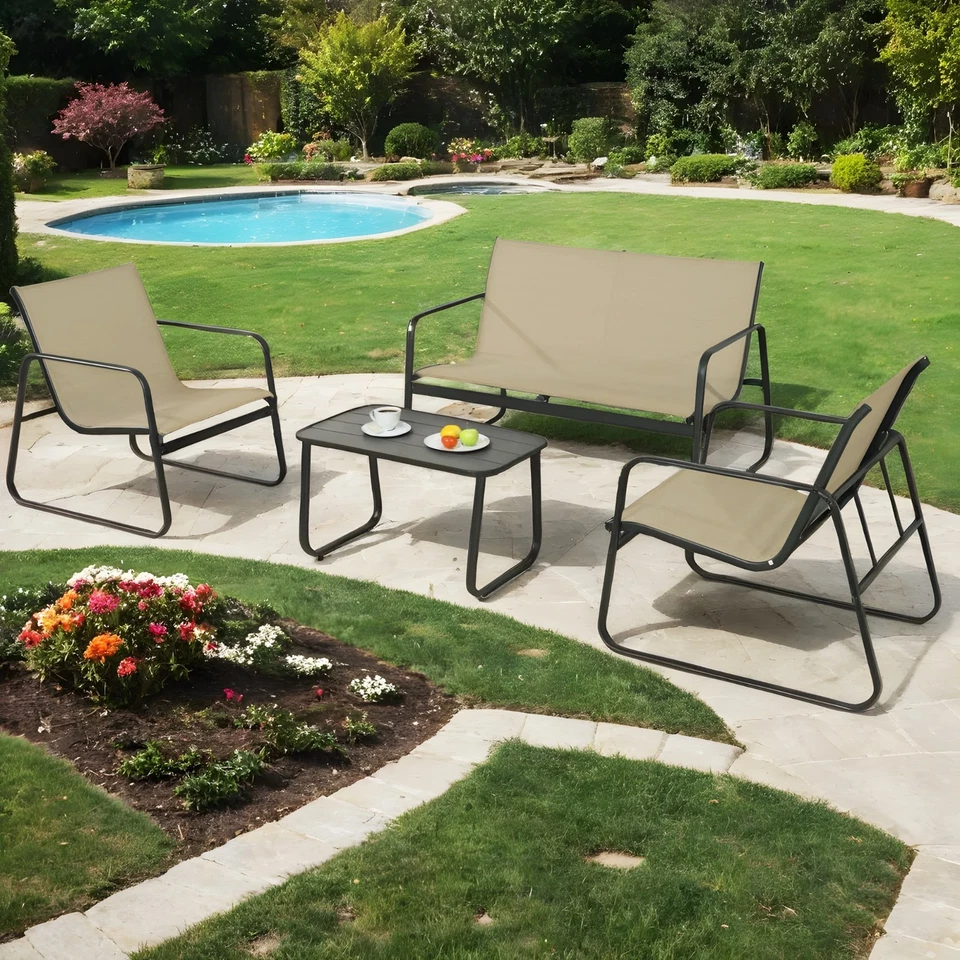 4 Piece Patio Furniture Sets Outdoor Textilene Loveseat Coffee Table with Chairs - Image 1 of 1