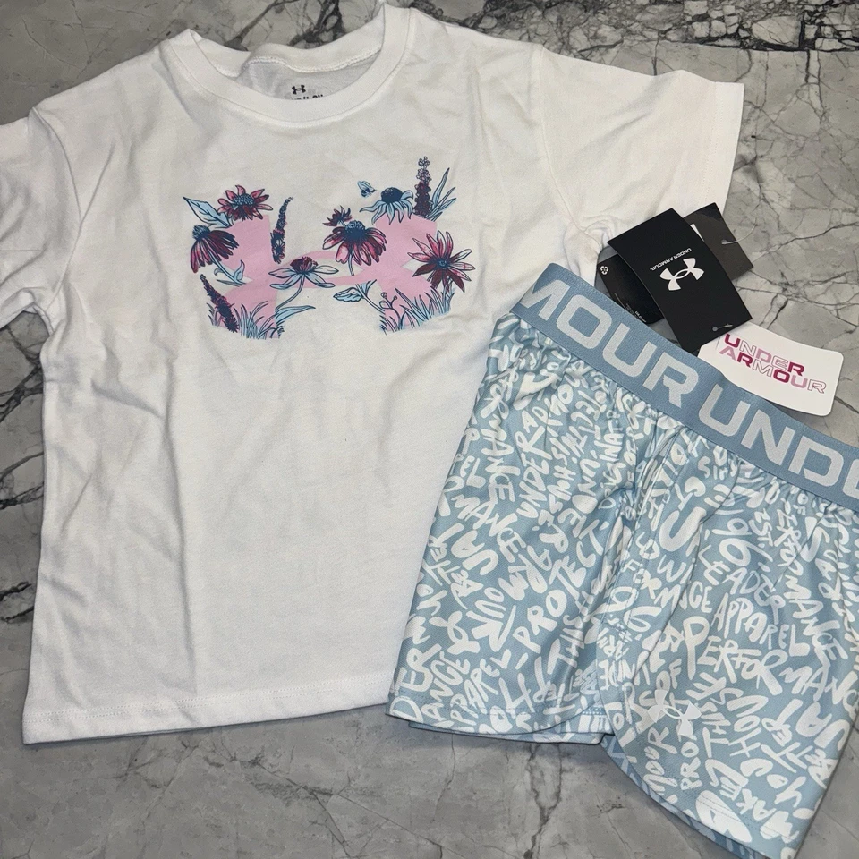 Conjunto de Conjunto Under Armour Juvenil Niñas Floral Azul Blanco NUEVO Foto 1 de 1