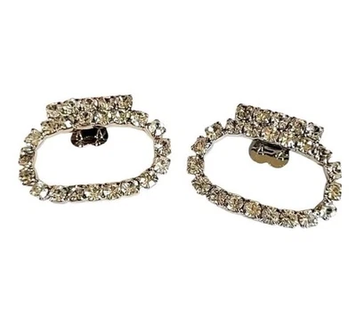 Juego de clips para zapatos vintage brillantes de pedrería transparente tono plateado metal Foto 1 de 4