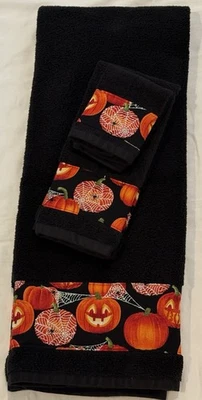 Juego de toallas de baño decoración baño telaraña calabaza Halloween negro naranja 3 piezas Foto 1 de 4