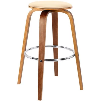 Armen Living Harbor 25" Faux Leather & Wood Swivel Counter Stool in Cream/Walnut - Image 1 of 4