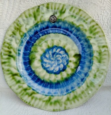 Porthmadog Pottery plate with a blue and green tie-dye glaze - marked by Potter - Image 1 of 4