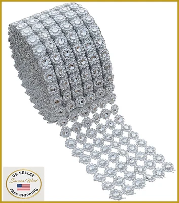 YYaaloa 10 yardas 4" plata imitación diamante brillante envoltura malla cinta decoración artesanal Foto 1 de 4