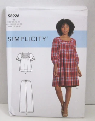 Simplicity 8926 Pullover Dress or Top & Pull-On Pants Pattern Misses' 16-24UC - Image 1 of 3