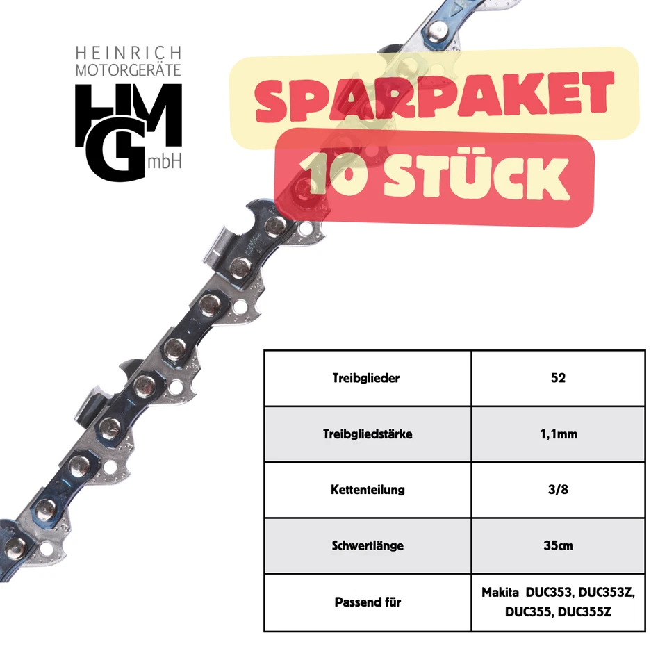 SPARPAKET 10  x Sägekette Makita DUC353 DUC353Z DUC355 DUC355Z - Bild 1 von 2