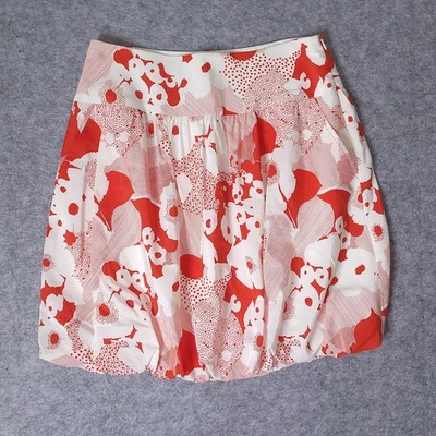 Falda TRINA TURK Coral Rojo Blanco Floral Burbuja Algodón Seda Talla 4 Hecha en EE. UU. Foto 1 de 4