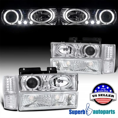 Fits 94-98 Chevy C/K C10 Tahoe LED Halo Projector Headlights+Bumper +Signal Foto 1 de 4