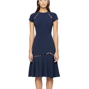 NEW Jonathan Simkhai Stapled Crepe Dress Size 6 Slashed Flounce Hem Cutout Slit - Picture 1 of 12