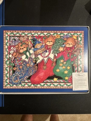  4 Lucy Rigg Christmas Bears Cork Backed Placemats In Box Pimpernel 12"x16" NEW - Image 1 of 4