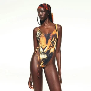 Traje de baño Roberto Cavalli x Skims cintura lateral corbata una pieza cara de tigre talla XL - Imagen 1 de 5