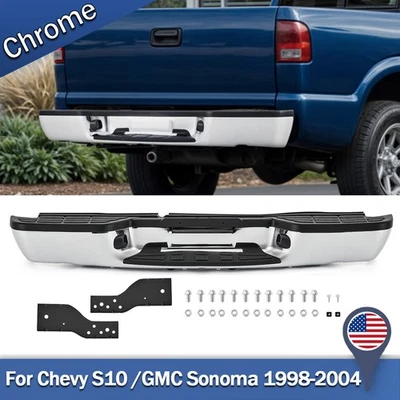 For 1998-2004 Chevy S10 / GMC Sonoma Fleetside Chrome Rear Step Bumper Assembly Foto 1 de 4