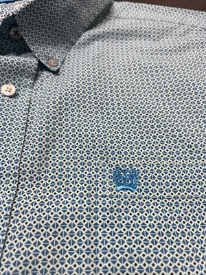 Cinch Shirt Mens XL Blue Geometric Print Button Up Western Rodeo Cotton - Image 1 of 4