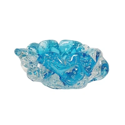 Vintage Murano Art Glass Ashtray Candy Dish - Turquoise Aqua Blue - Bubbles (10) - Image 1 of 4
