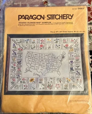 Paragon Stitchery «Штаты» цветок карта образец набор #0449 винтажный новый из старых запасов запечатанный новый - Изображение 1 из 4