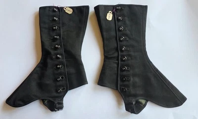 ANTIQUE VICTORIAN 19TH C WOMEN’S BLACK SILK SPATS FOR SHOES FR MUSEUM  - Image 1 of 3
